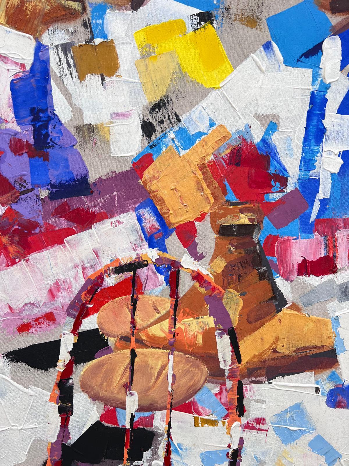 Très grande peinture à l'huile française colorée Groupe de personnages discutant dans un café-parc en vente 2