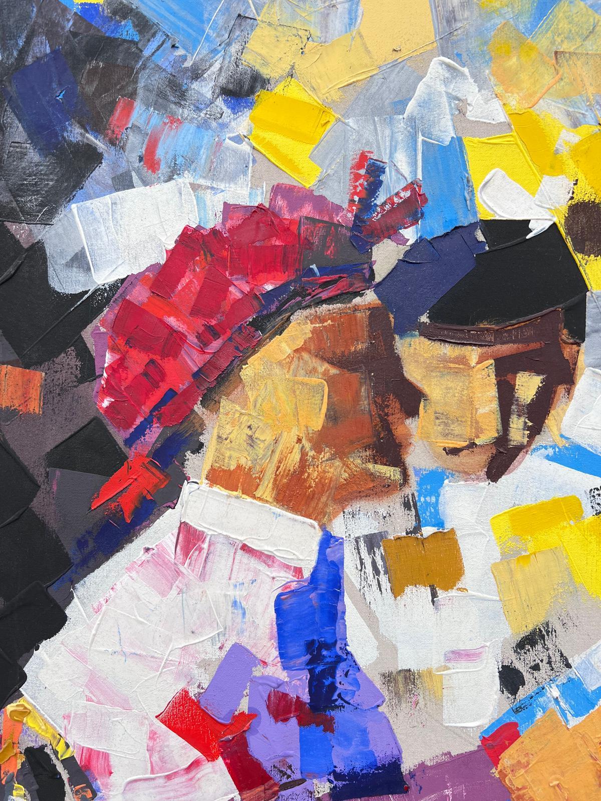 Très grande peinture à l'huile française colorée Groupe de personnages discutant dans un café-parc en vente 3