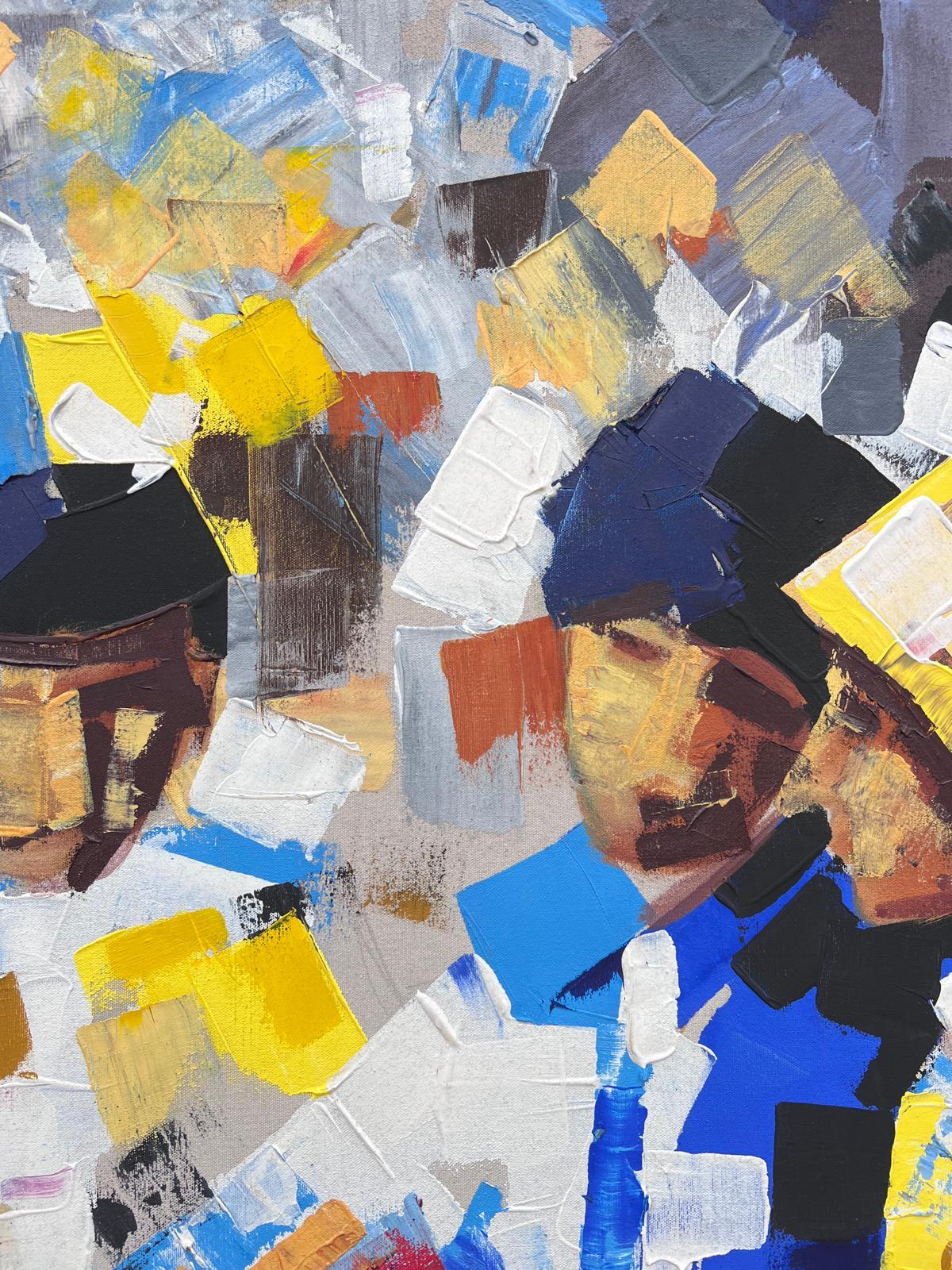 Très grande peinture à l'huile française colorée Groupe de personnages discutant dans un café-parc en vente 4