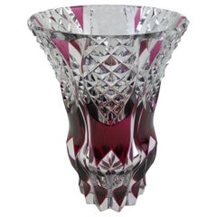 French Contemporary Amethyst or Pink Red Crystal Flower Vase