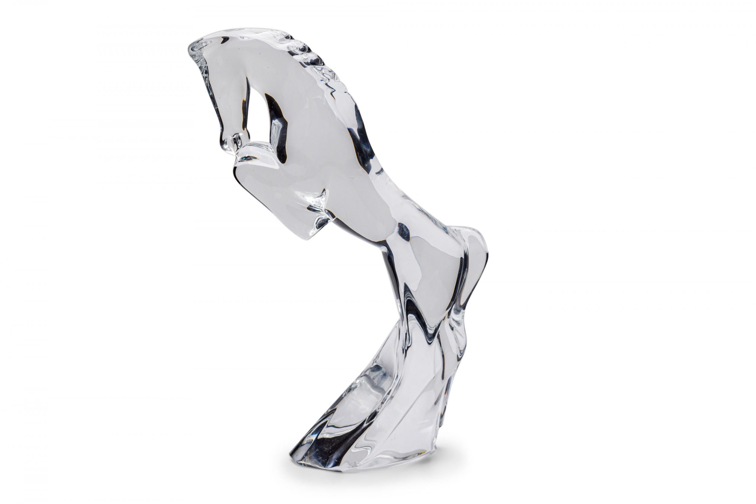 Moderno French Contemporary Baccarat Crystal Figure of a Rearing Horse in vendita