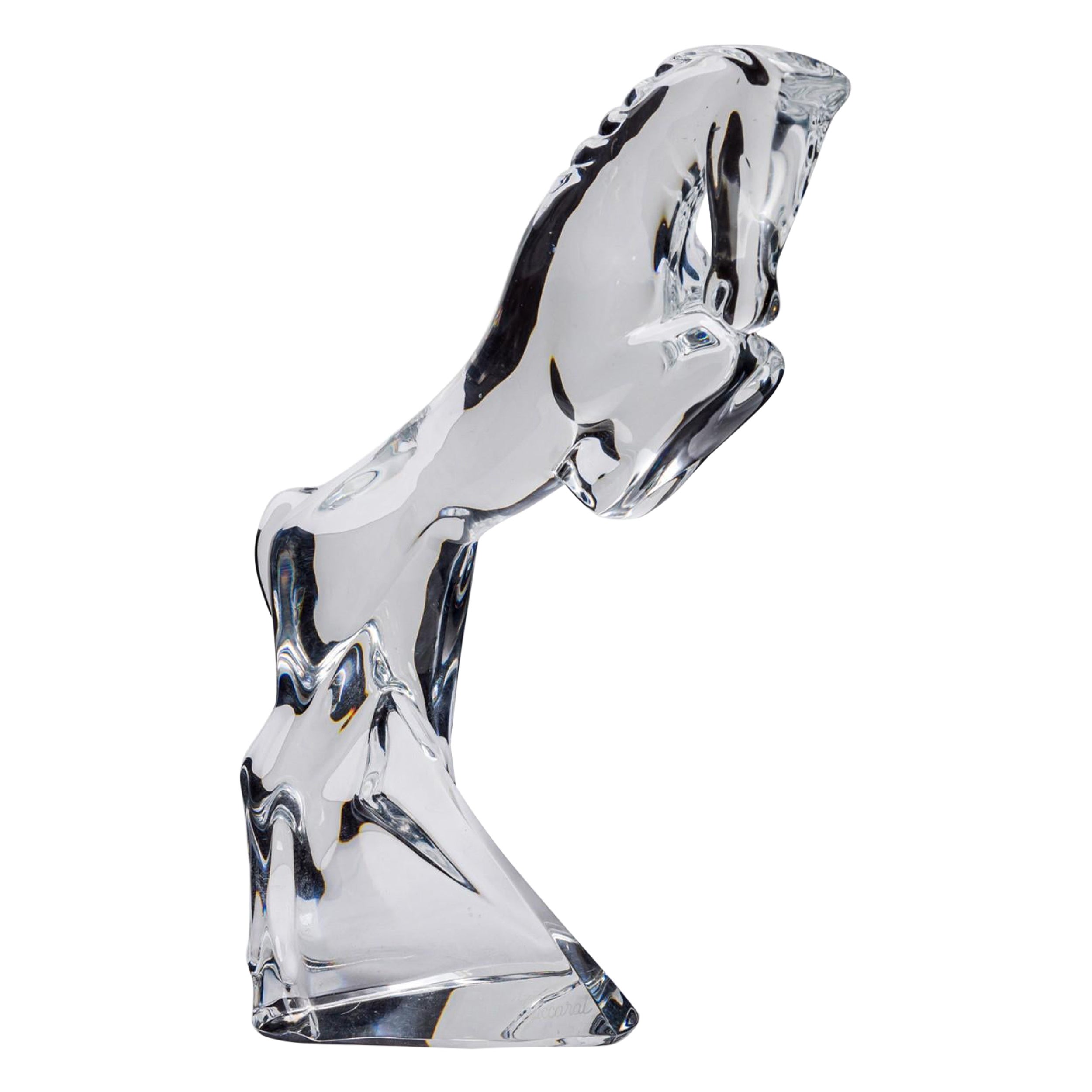French Contemporary Baccarat Crystal Figure of a Rearing Horse