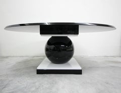 French Contemporary Black and White Oval Dining Table by Jacques Henri Lartigue