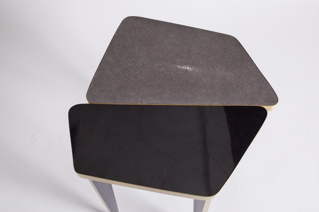 French Contemporary Black, Grey and Bronze Side Table with Carbon Shagreen In Excellent Condition In Aspen, CO