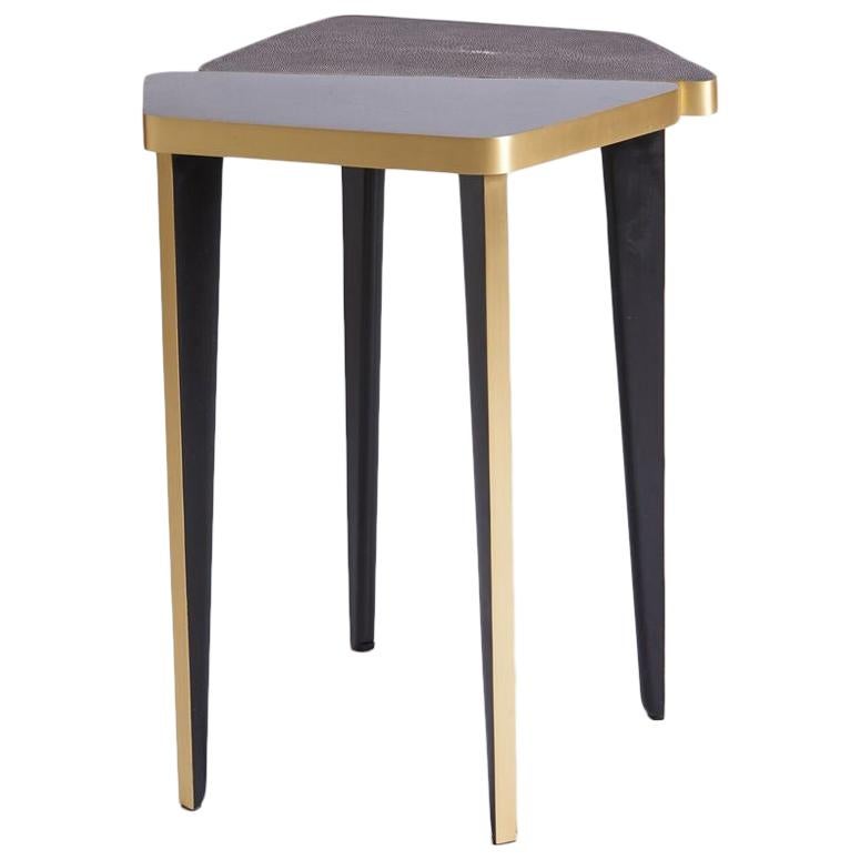 French Contemporary Black, Grey and Bronze Side Table with Carbon Shagreen