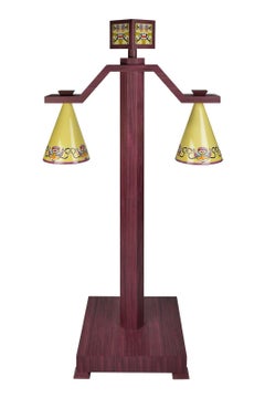 Lampadaire français contemporain en bois d'amarante et émail