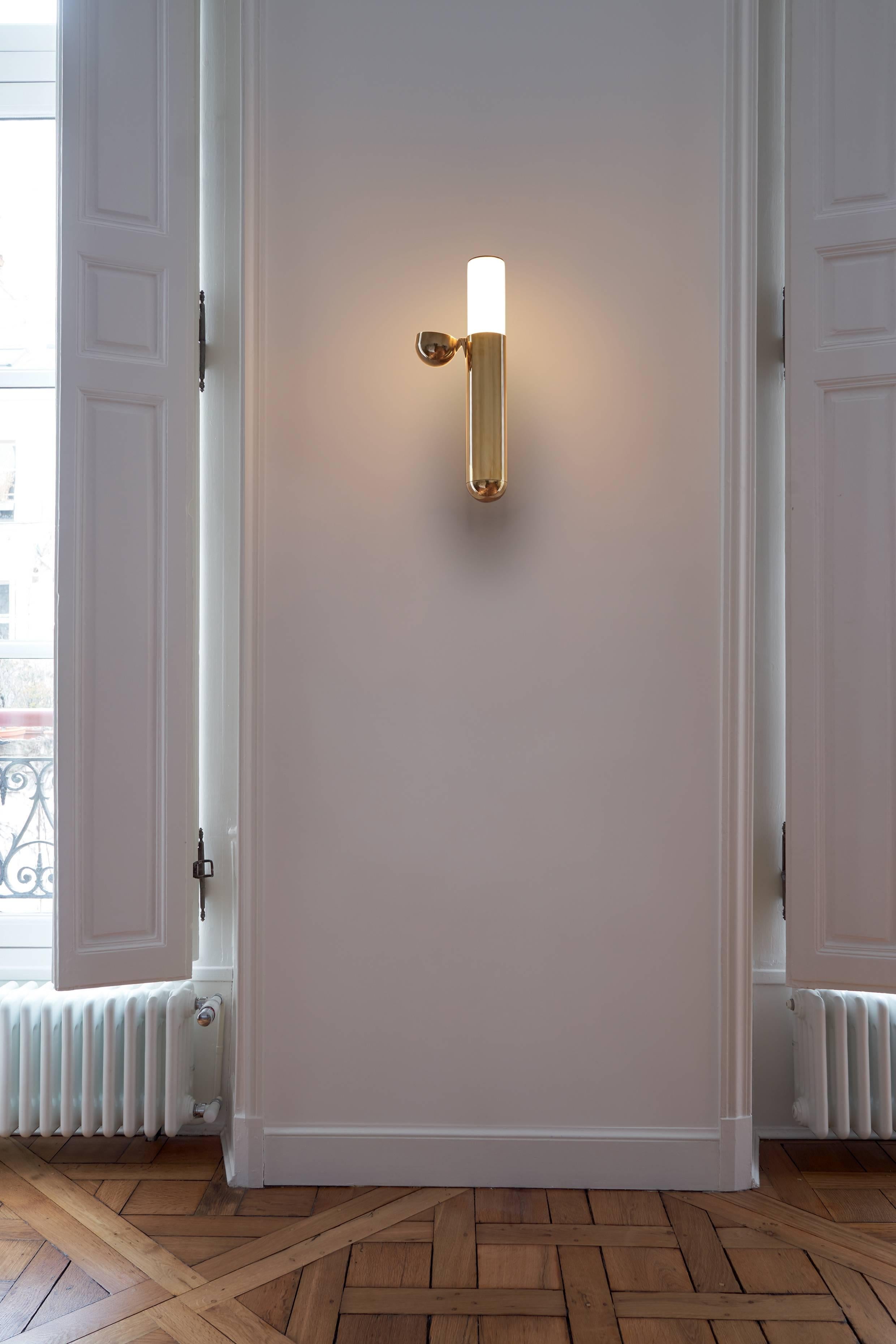 French Contemporary Polished Brass Sconce ISP For Sale 1