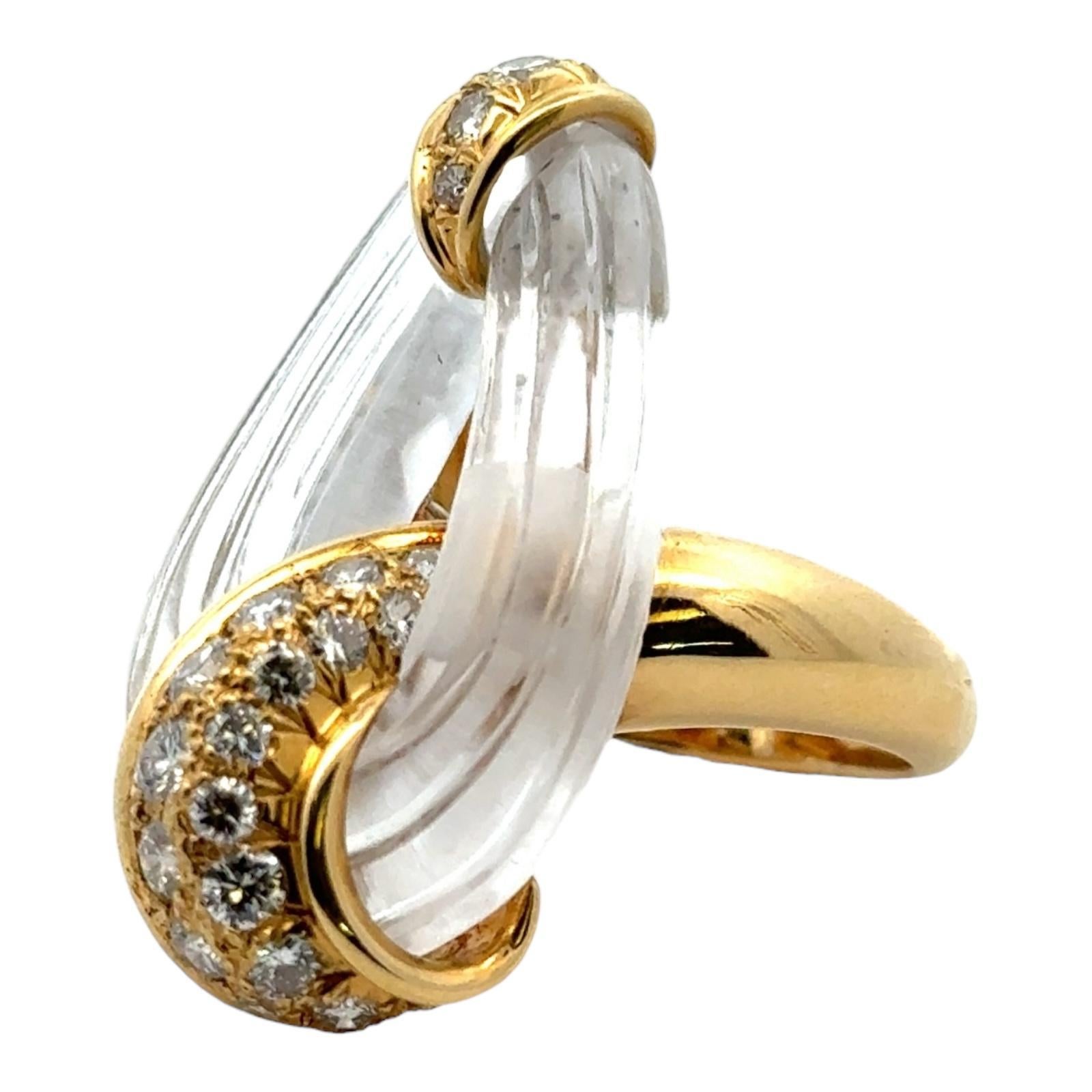 Women's French Contemporary Rock Crystal Diamond 18 Karat Yellow Gold Cocktail Ring