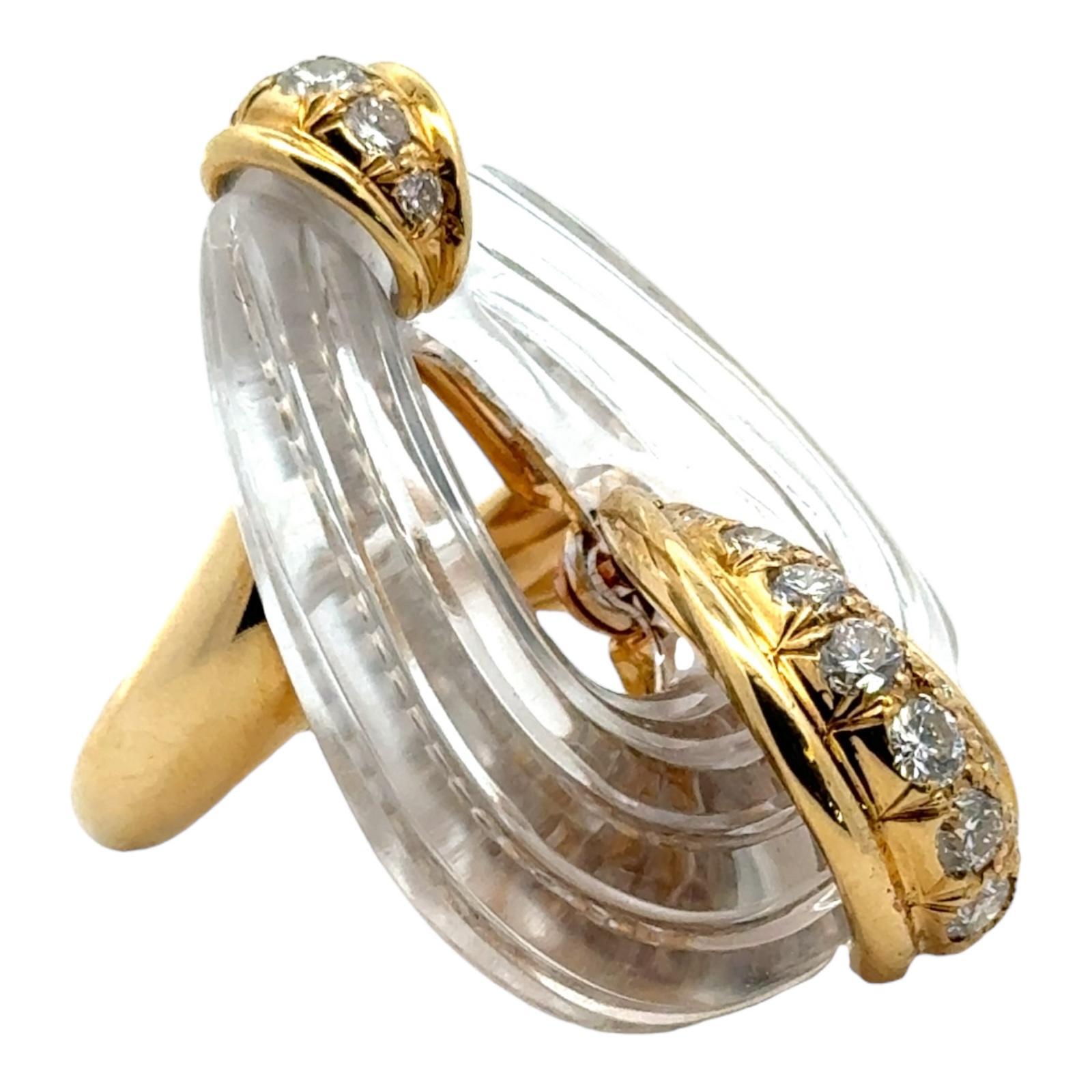 French Contemporary Rock Crystal Diamond 18 Karat Yellow Gold Cocktail Ring 1