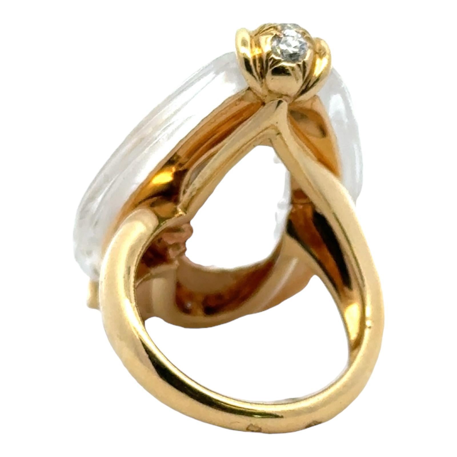 French Contemporary Rock Crystal Diamond 18 Karat Yellow Gold Cocktail Ring 2