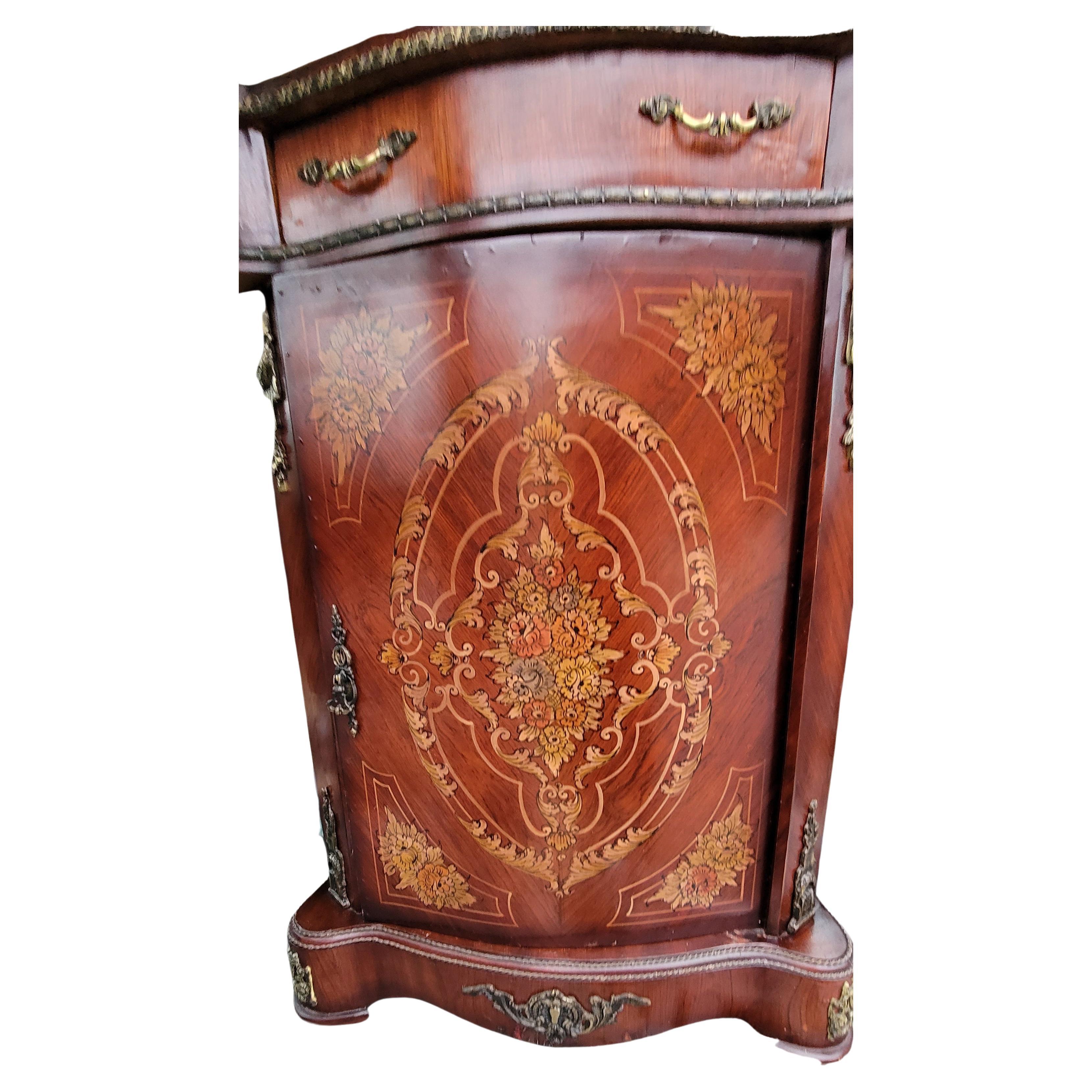 French Continental Mahogany Marquetry and Metal Decorated Side Console Cabinet For Sale 4