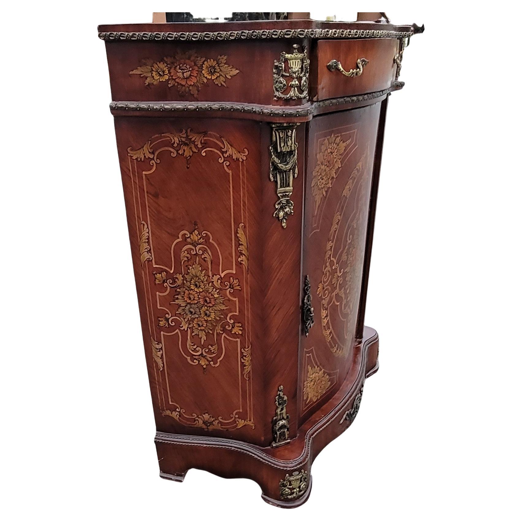 French Continental Mahogany Marquetry and Metal Decorated Side Console Cabinet For Sale 5