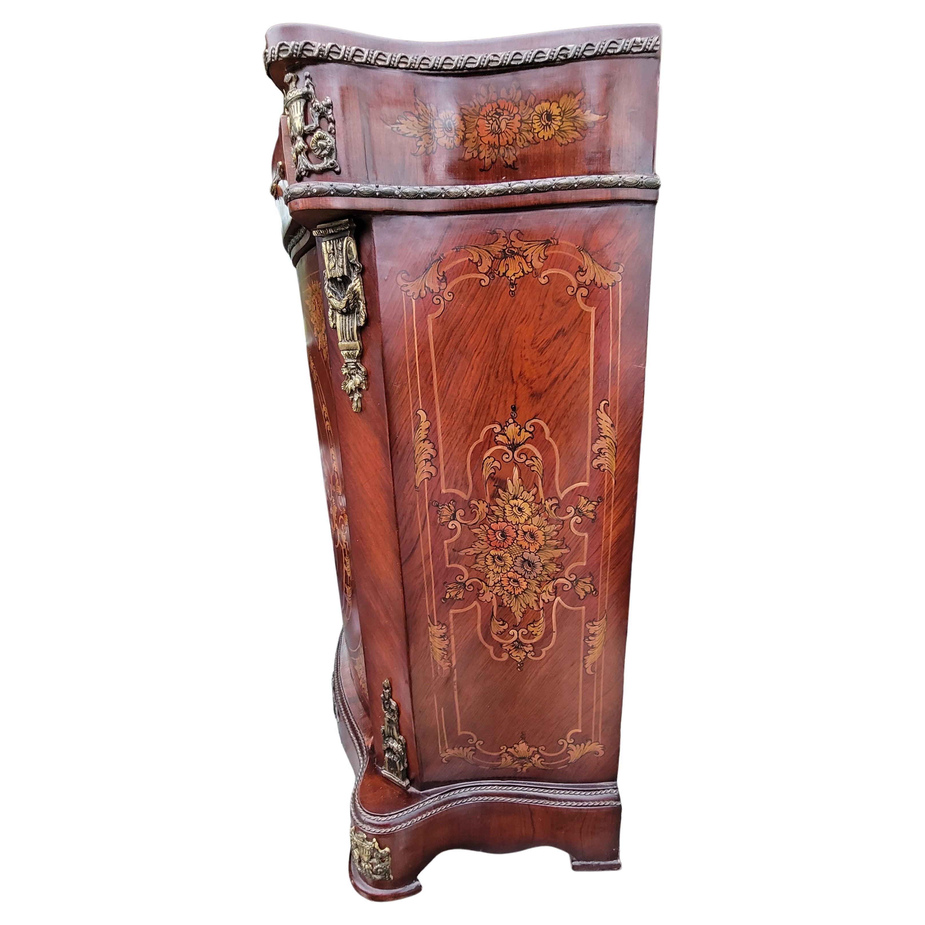 French Continental Mahogany Marquetry and Metal Decorated Side Console Cabinet For Sale 6
