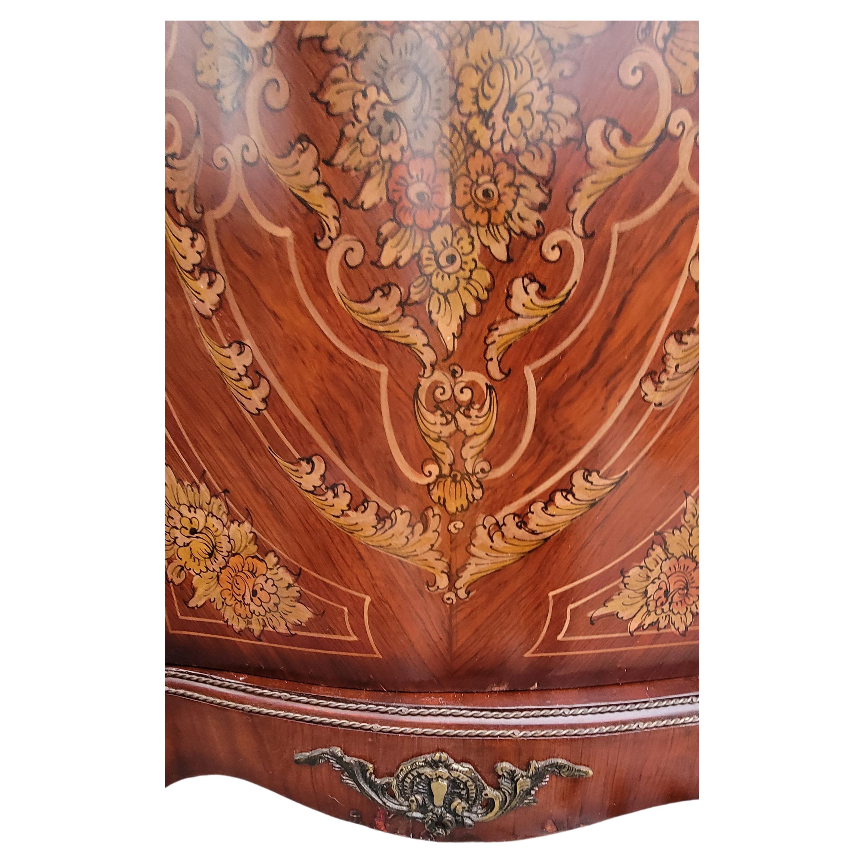 French Continental Mahogany Marquetry and Metal Decorated Side Console Cabinet For Sale 7