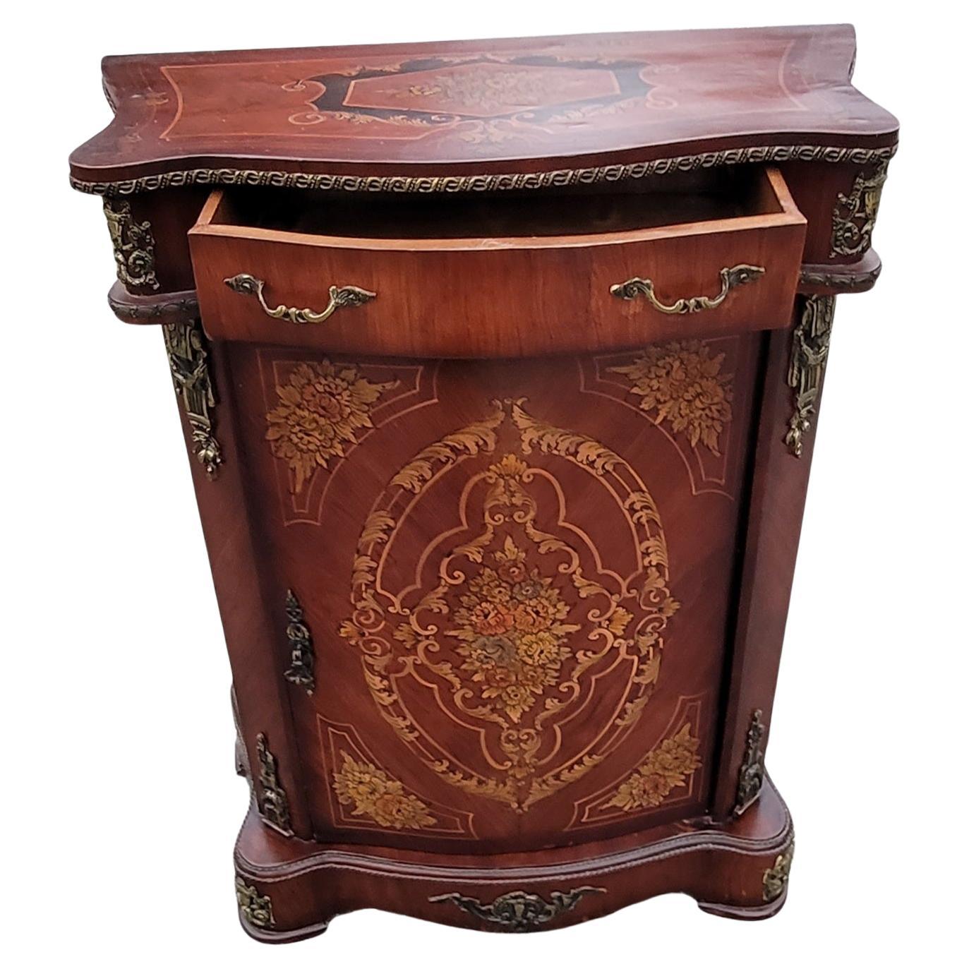 French Continental Mahogany Marquetry and Metal Decorated Side Console Cabinet For Sale 8