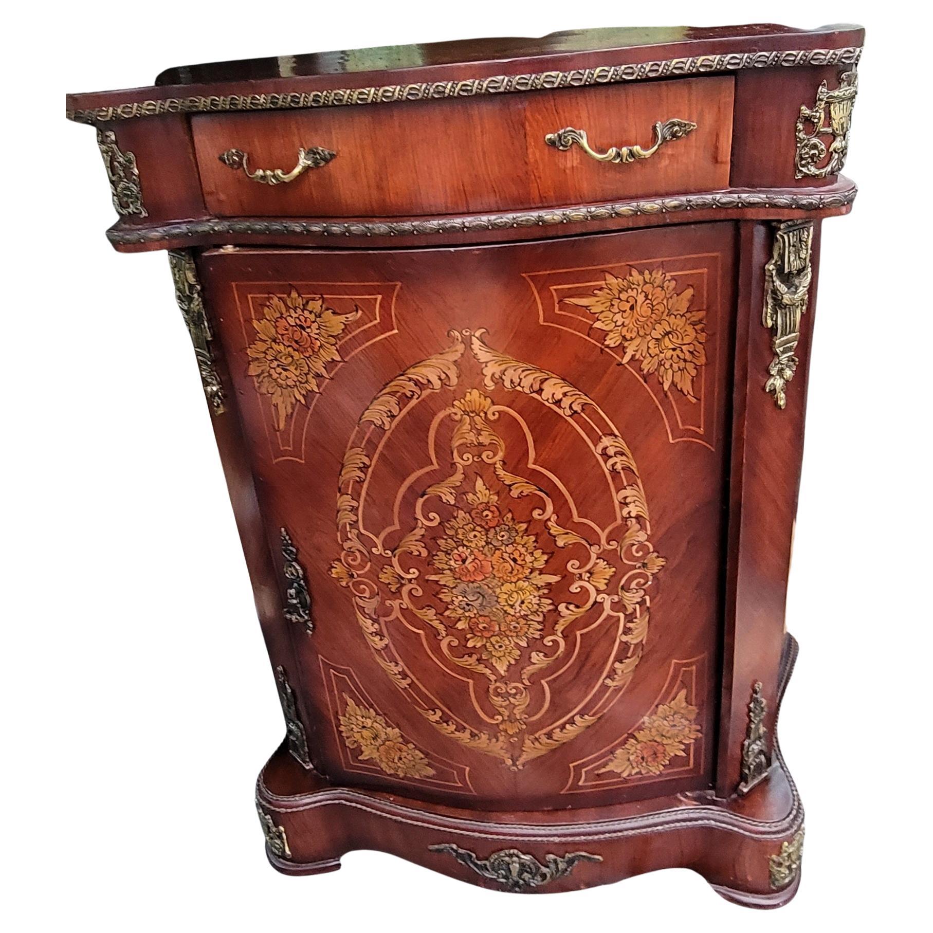 French Continental Mahogany Marquetry and Metal Decorated Side Console Cabinet For Sale 1
