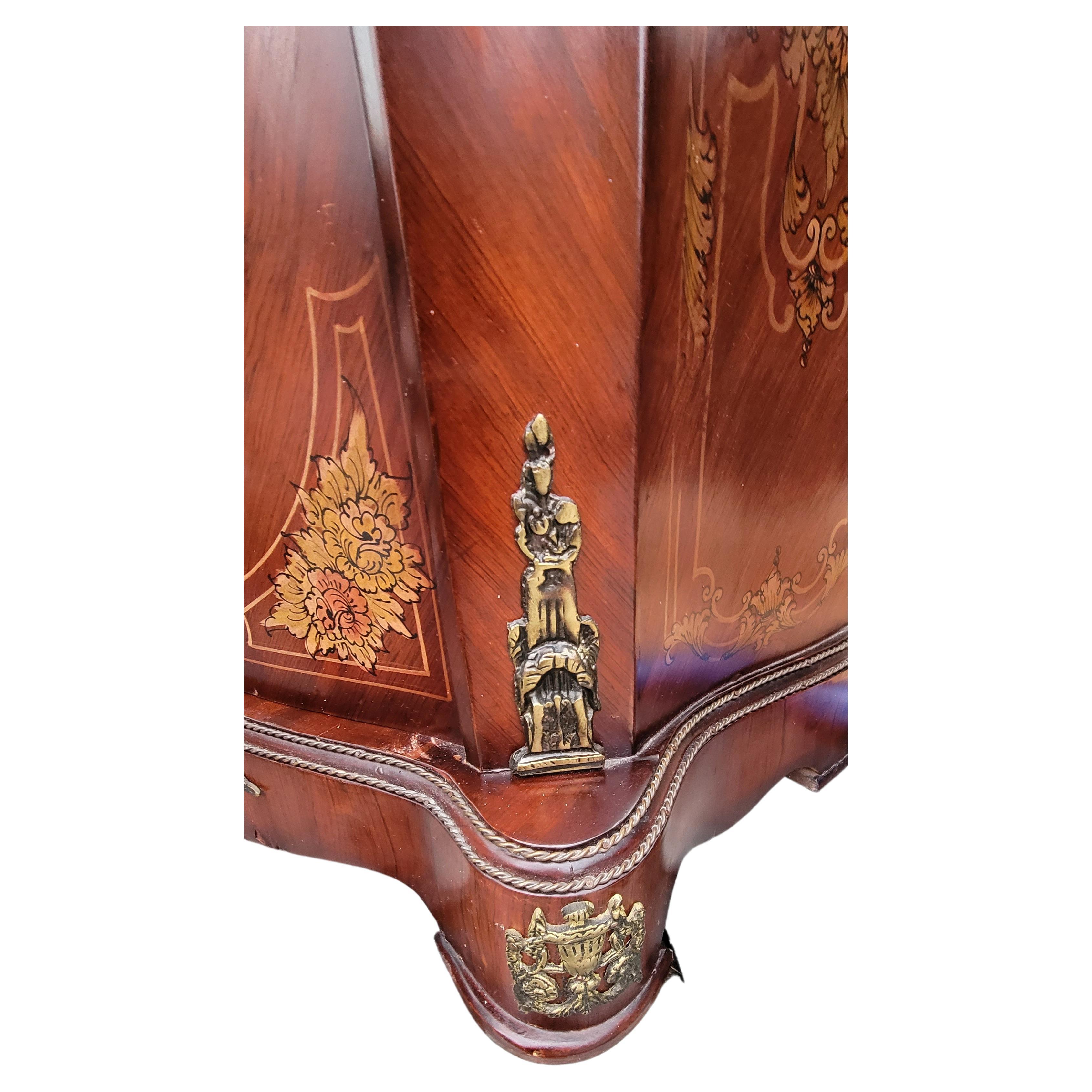 French Continental Mahogany Marquetry and Metal Decorated Side Console Cabinet For Sale 2