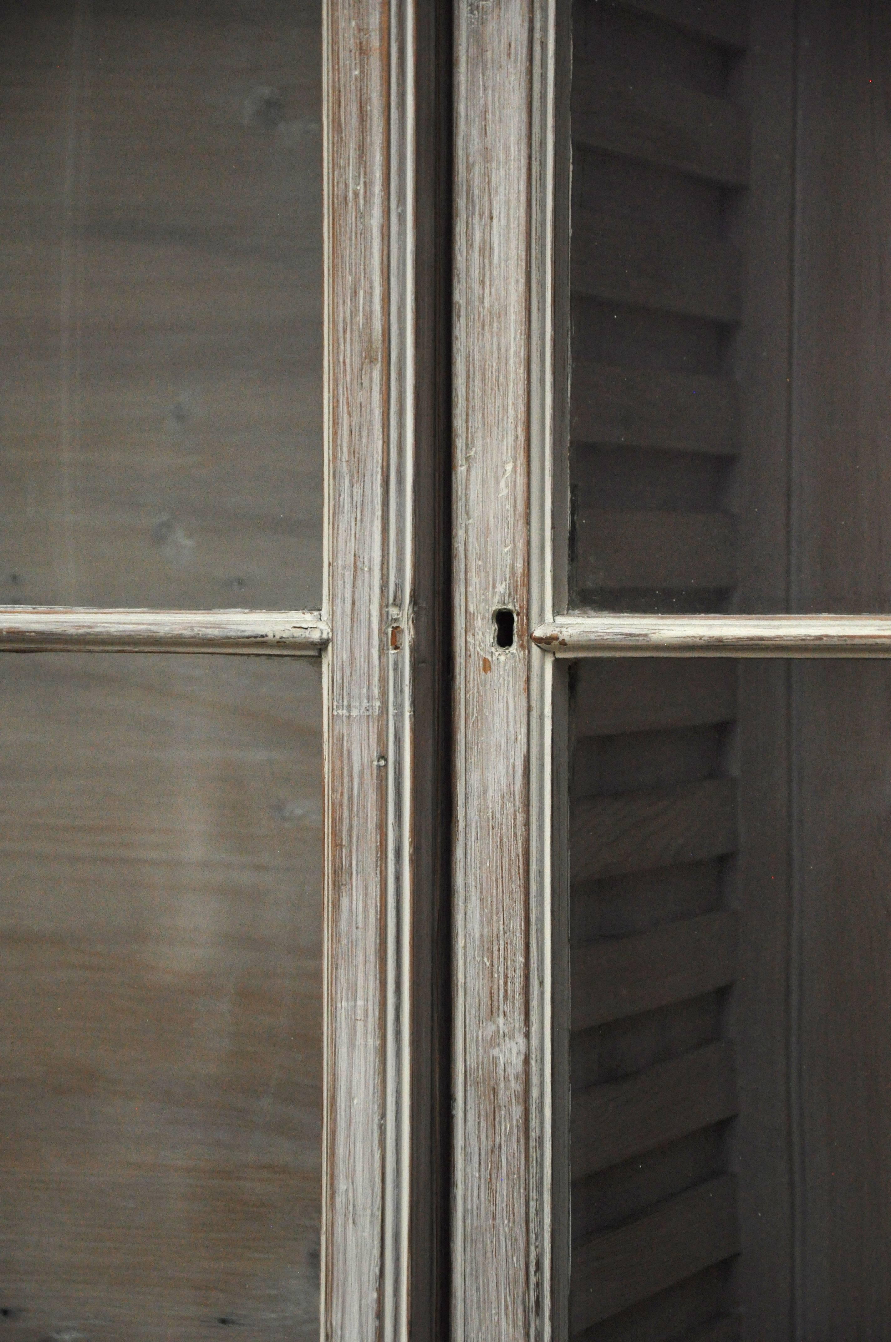 19th Century French Continental Pickled White Wash Breakfront