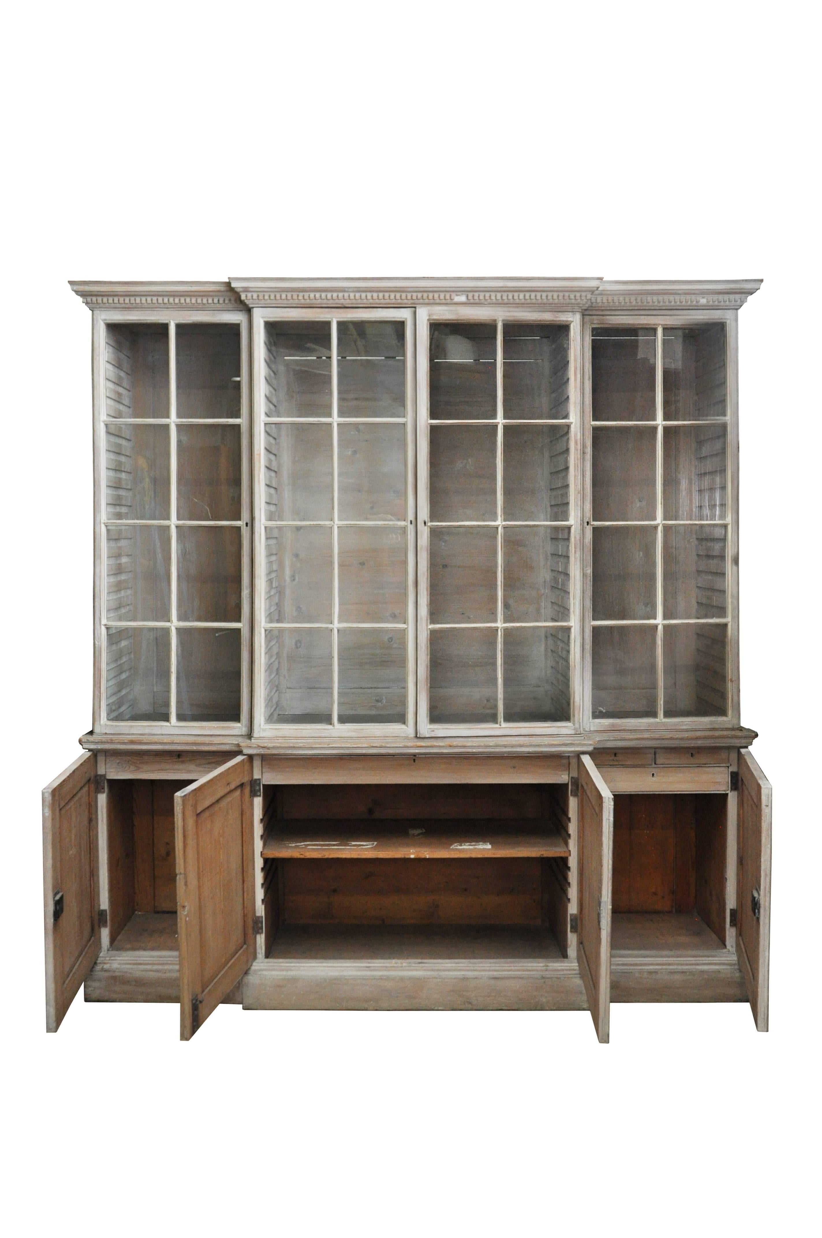 French Continental Pickled White Wash Breakfront 2