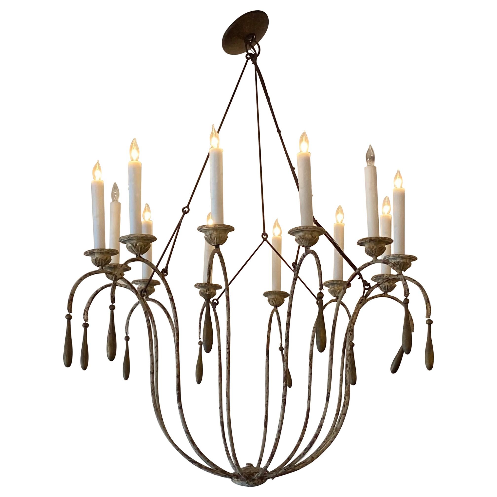 French Contry Antique Wood Chandelier