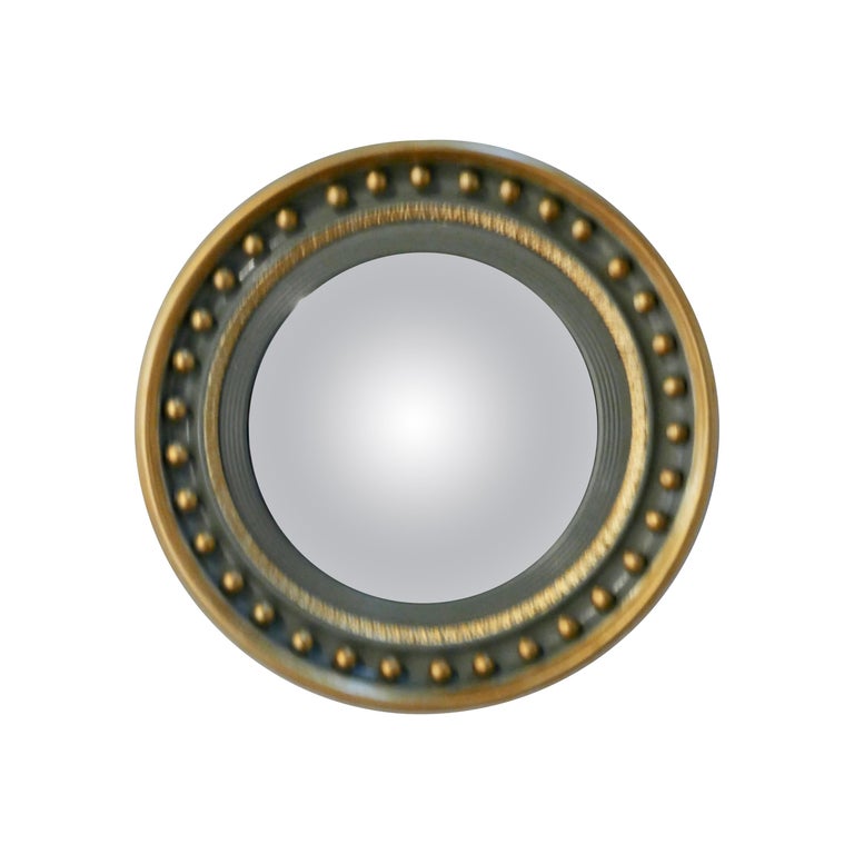 French Convex Green and Gold Wall Mirror For Sale