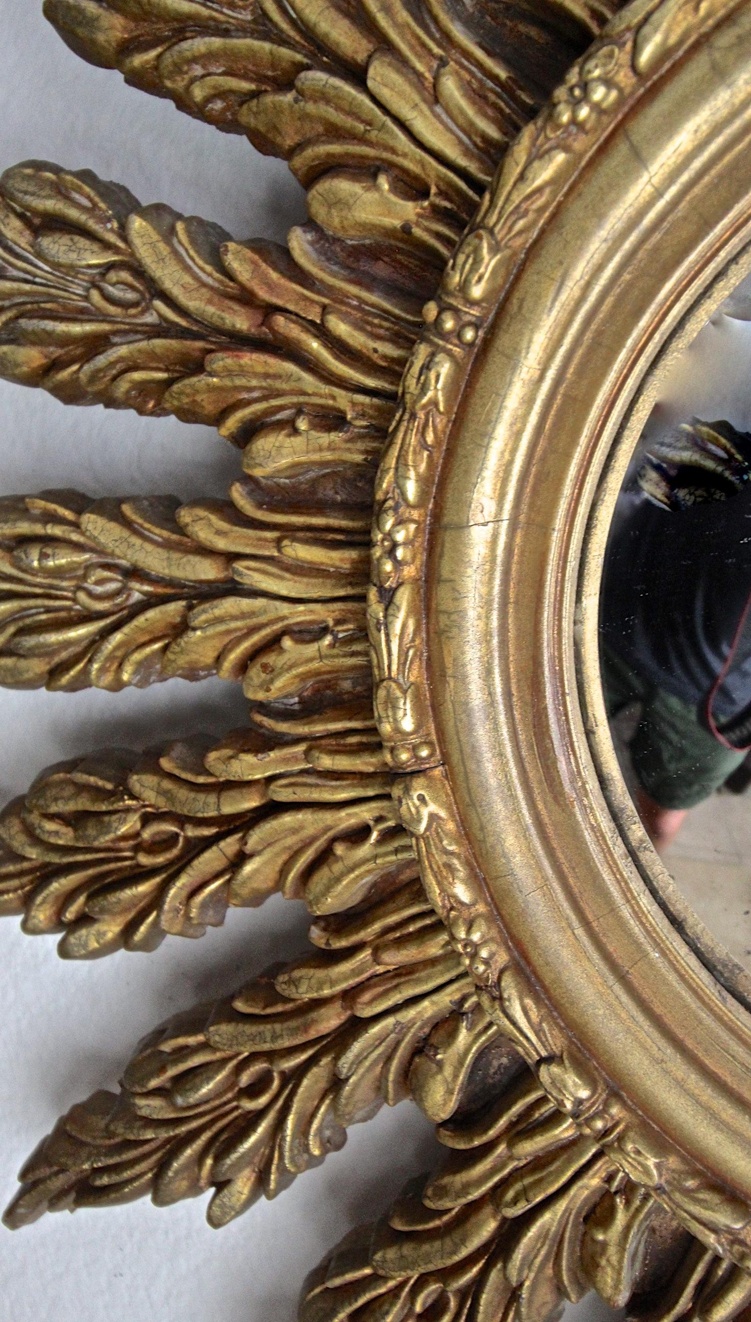 French Convex Sunburst Giltwood Wall Mirror For Sale 5