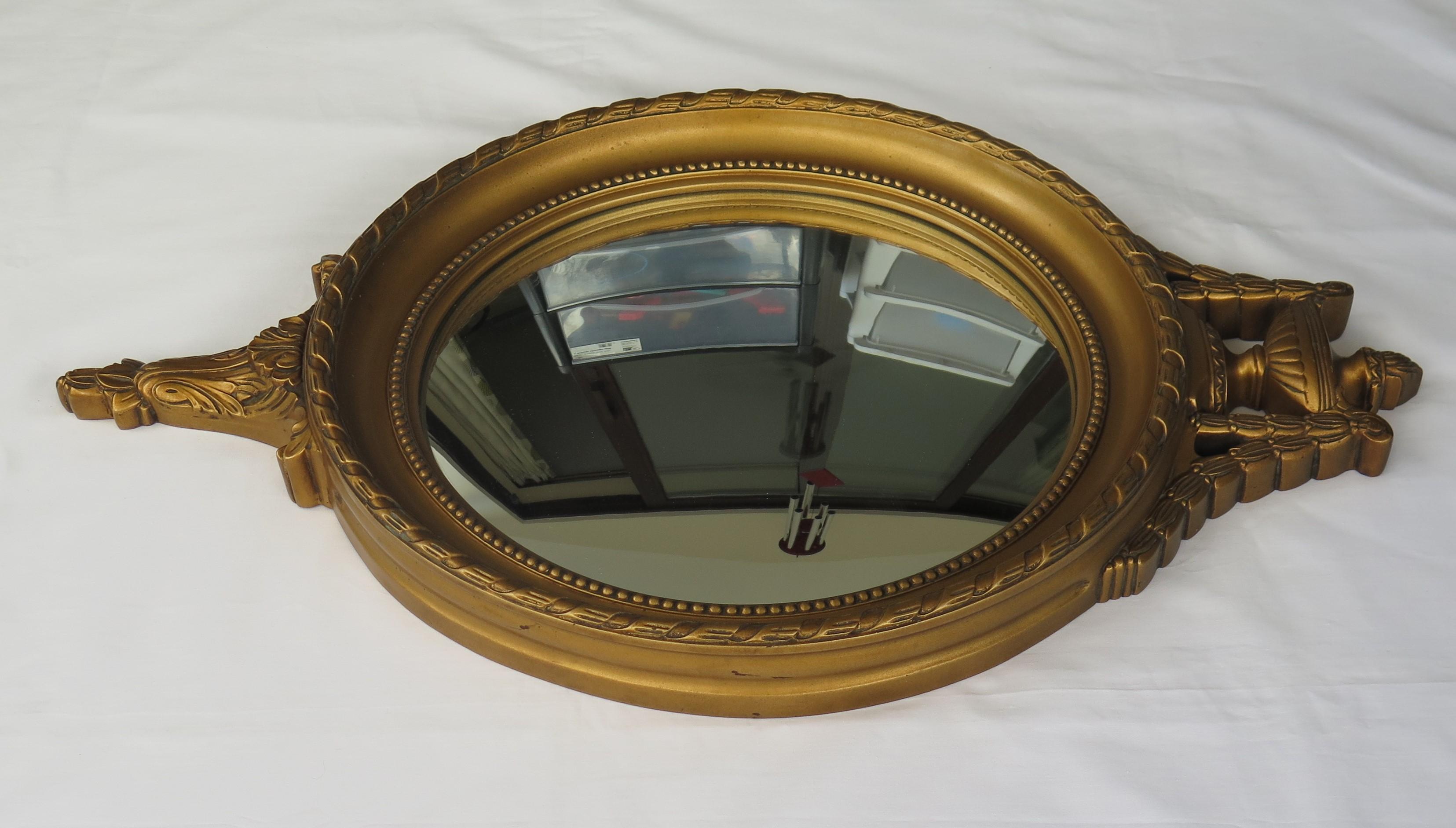 French Convex Wall Mirror in the Empire Style Gilt Wood, Circa 1930s 5