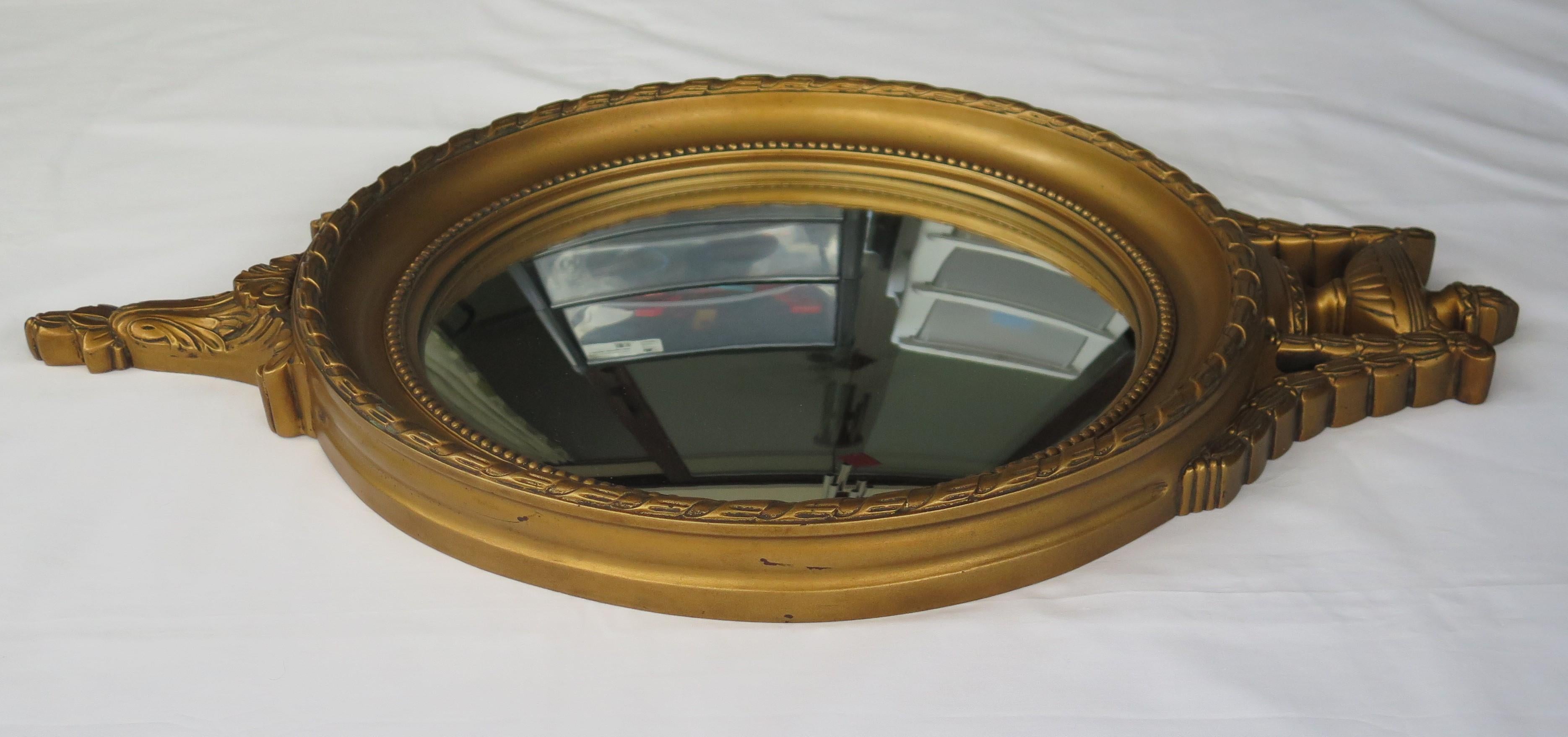 French Convex Wall Mirror in the Empire Style Gilt Wood, Circa 1930s 6