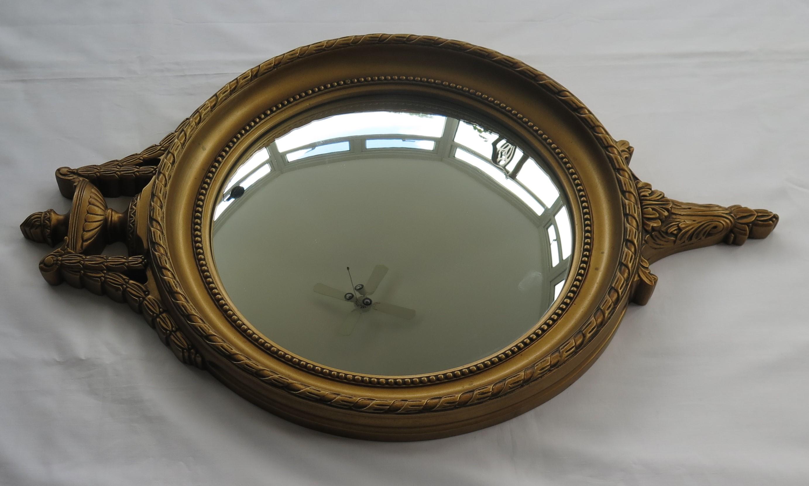 French Convex Wall Mirror in the Empire Style Gilt Wood, Circa 1930s 7