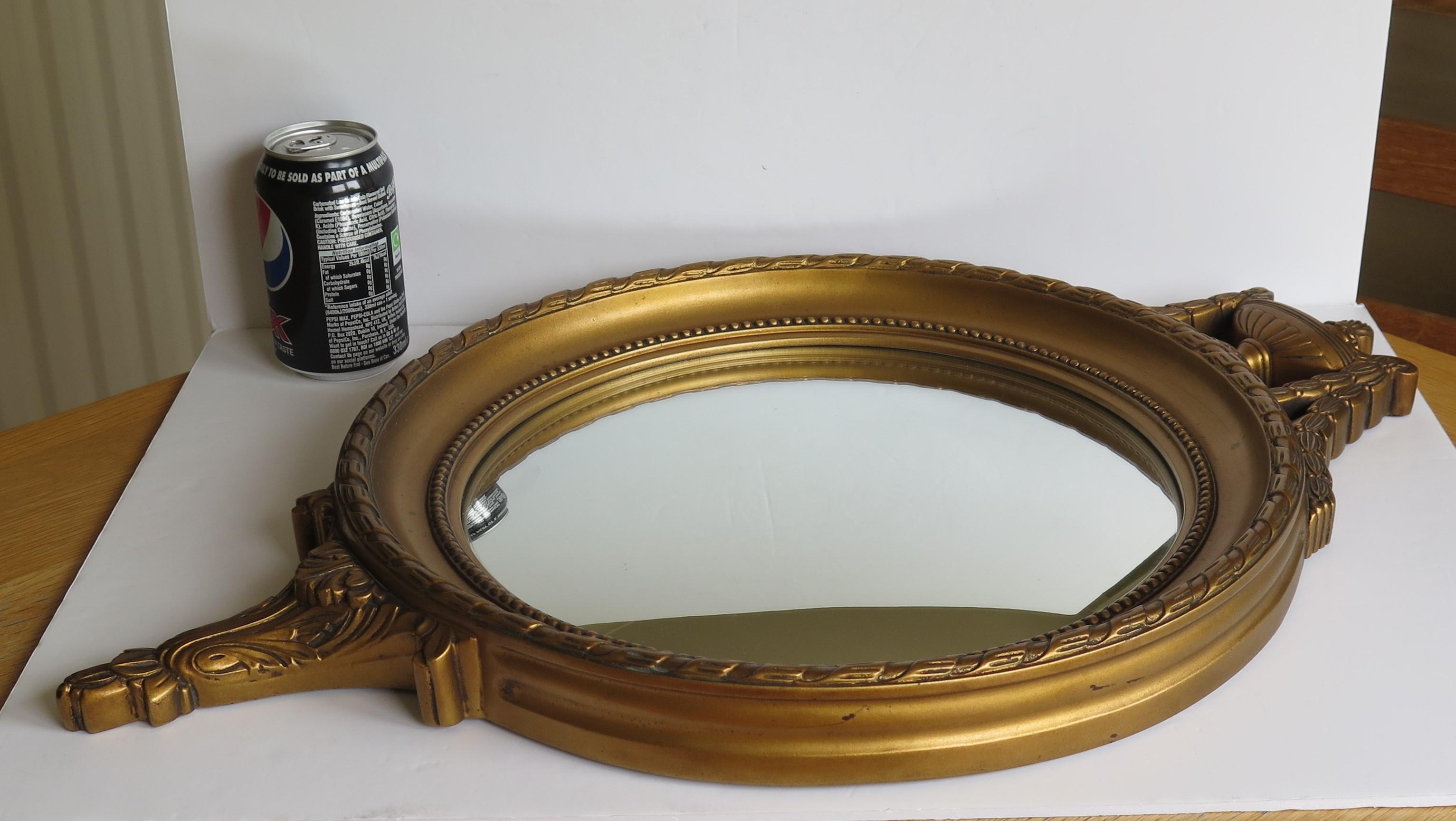 French Convex Wall Mirror in the Empire Style Gilt Wood, Circa 1930s 14