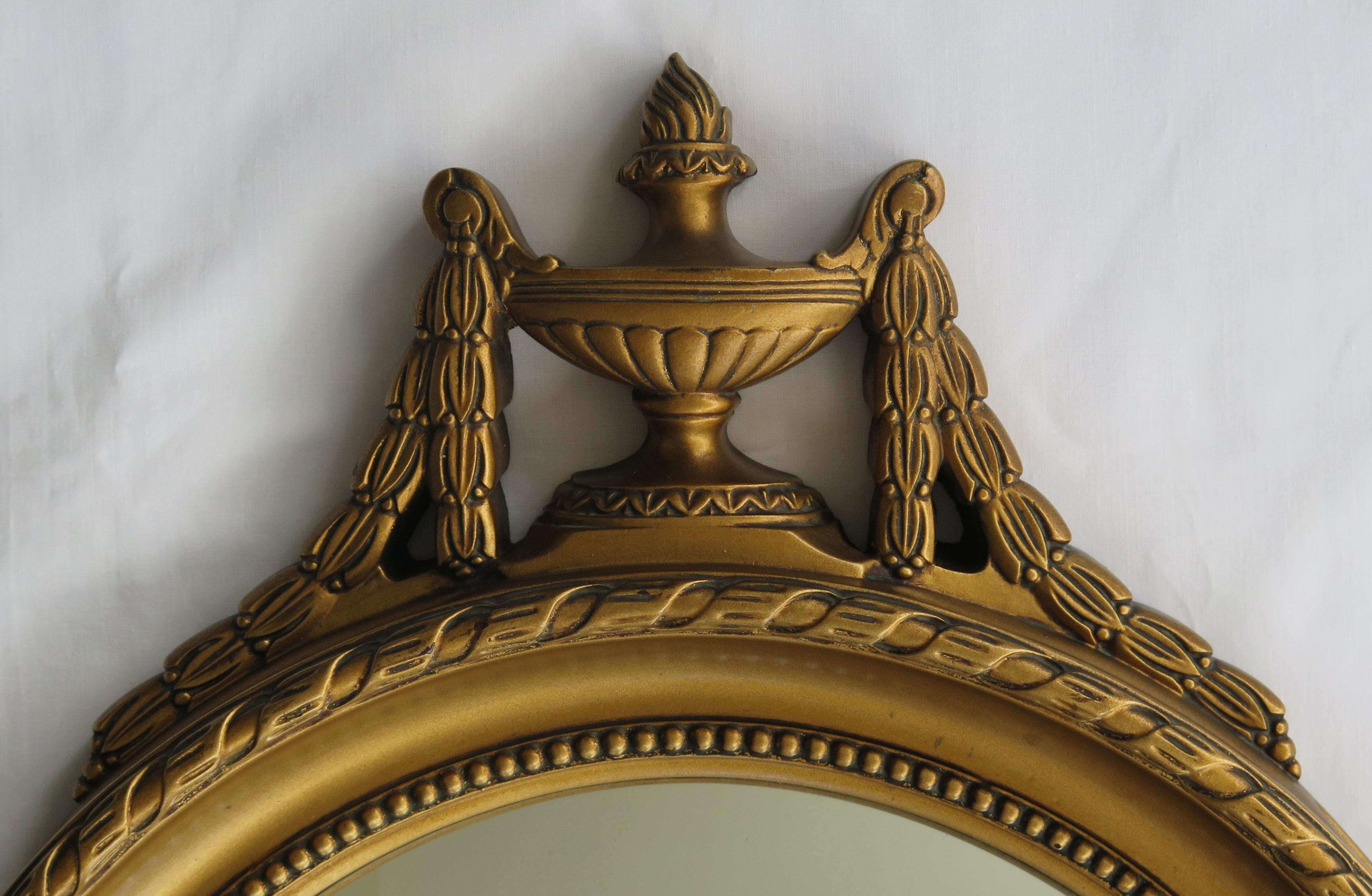 Empire Revival French Convex Wall Mirror in the Empire Style Gilt Wood, Circa 1930s