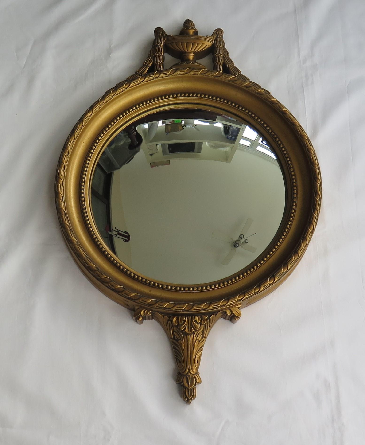 French Convex Wall Mirror in the Empire Style Gilt Wood, Circa 1930s In Good Condition In Lincoln, Lincolnshire