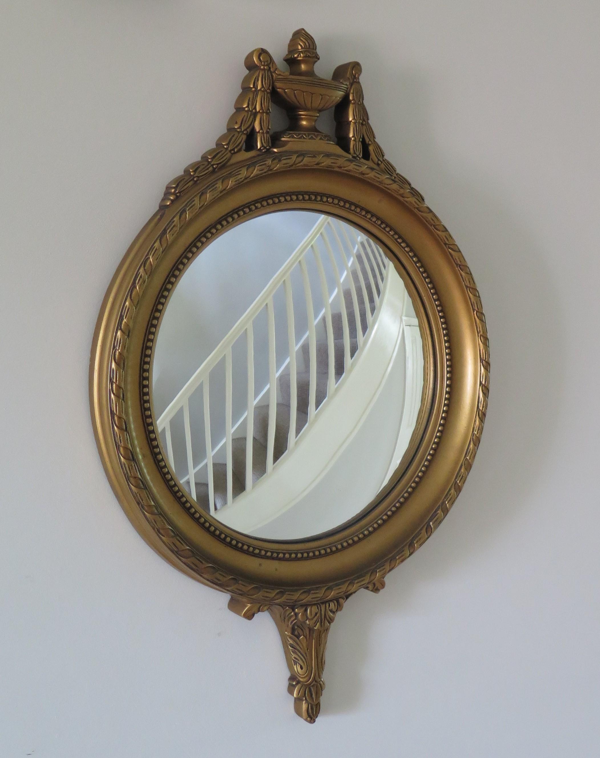20th Century French Convex Wall Mirror in the Empire Style Gilt Wood, Circa 1930s