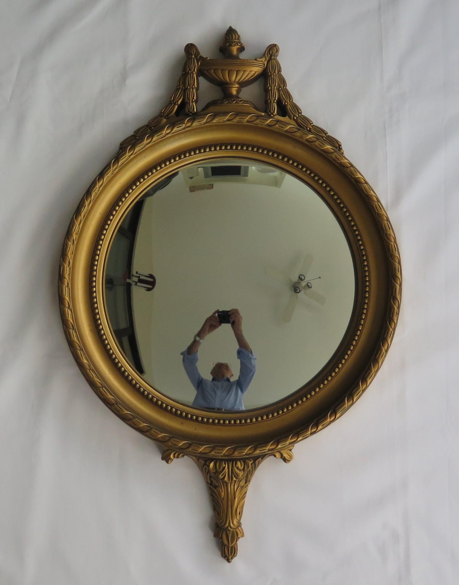 French Convex Wall Mirror in the Empire Style Gilt Wood, Circa 1930s 1