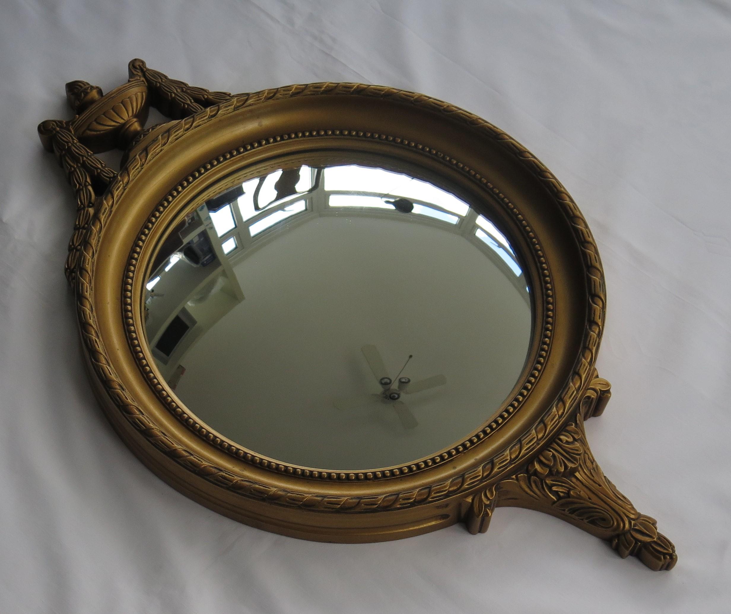 French Convex Wall Mirror in the Empire Style Gilt Wood, Circa 1930s 2