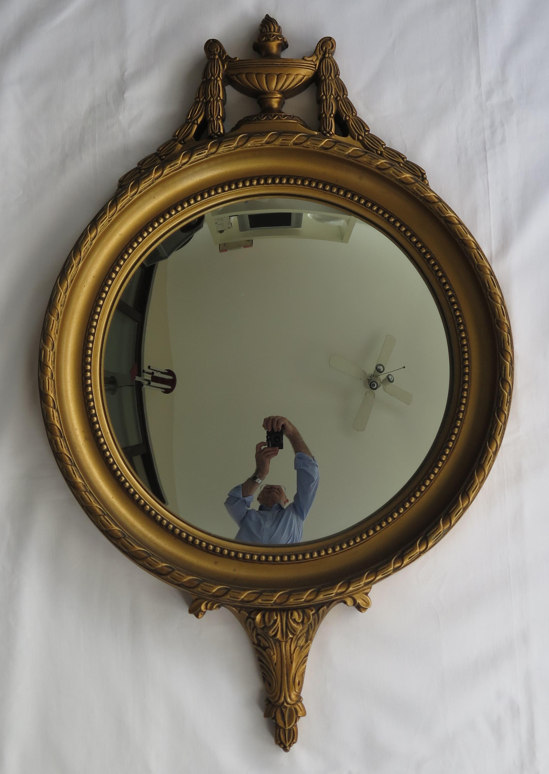 French Convex Wall Mirror in the Empire Style Gilt Wood, Circa 1930s 3