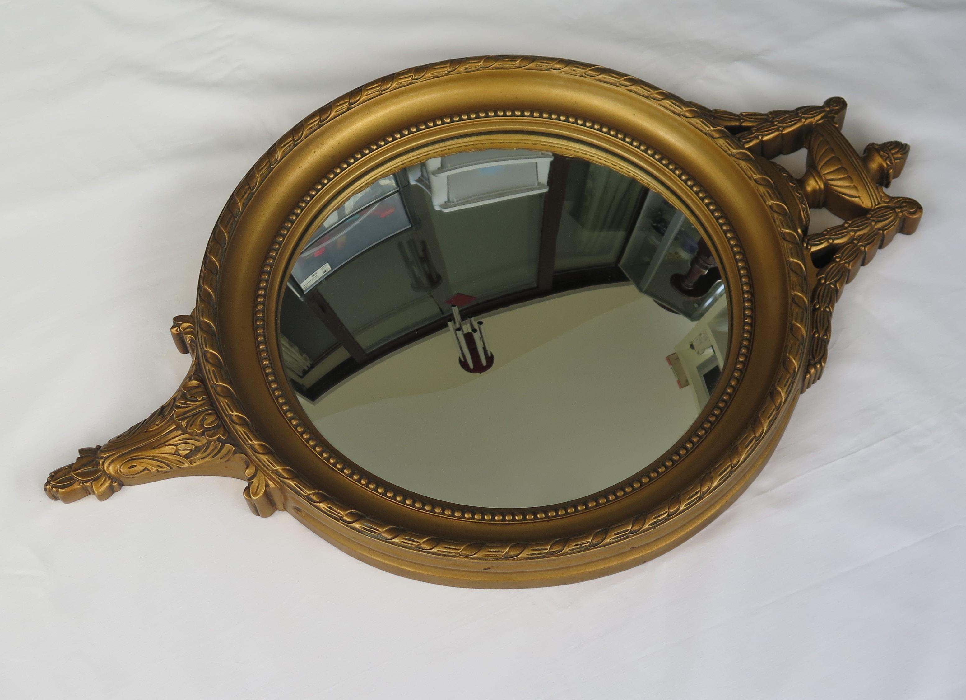 French Convex Wall Mirror in the Empire Style Gilt Wood, Circa 1930s 4