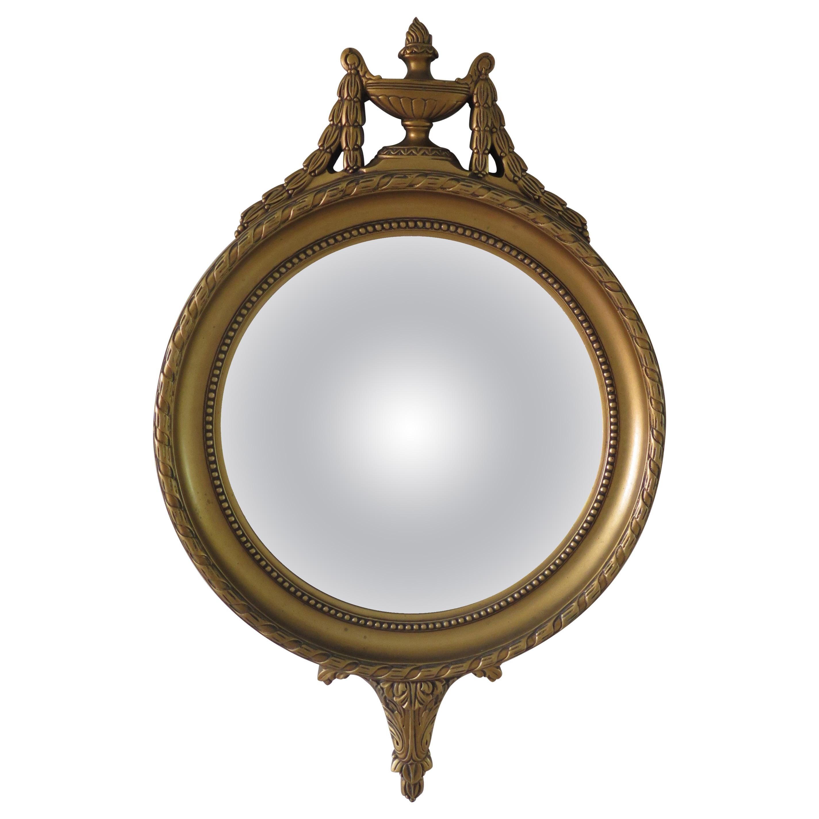 French Convex Wall Mirror in the Empire Style Gilt Wood, Circa 1930s