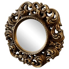 French Convex Witch Mirror, Carved Giltwood Scrollwork Frame, 1960s