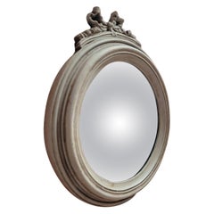 French Convex Witch Mirror, Ribbon Crest, Gray Patina, 1950s