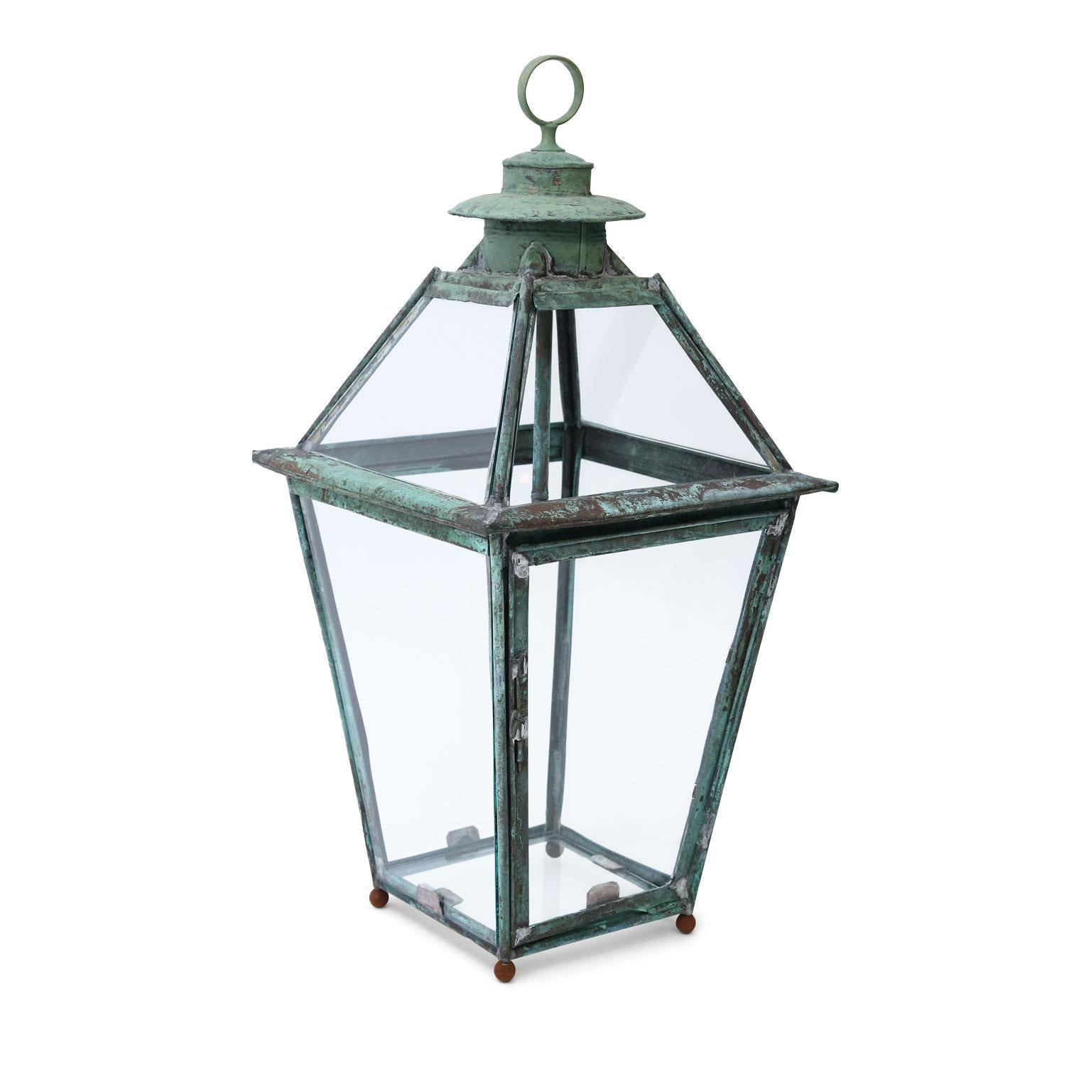 French Provincial Green Verdigris Copper and Brass French Lantern