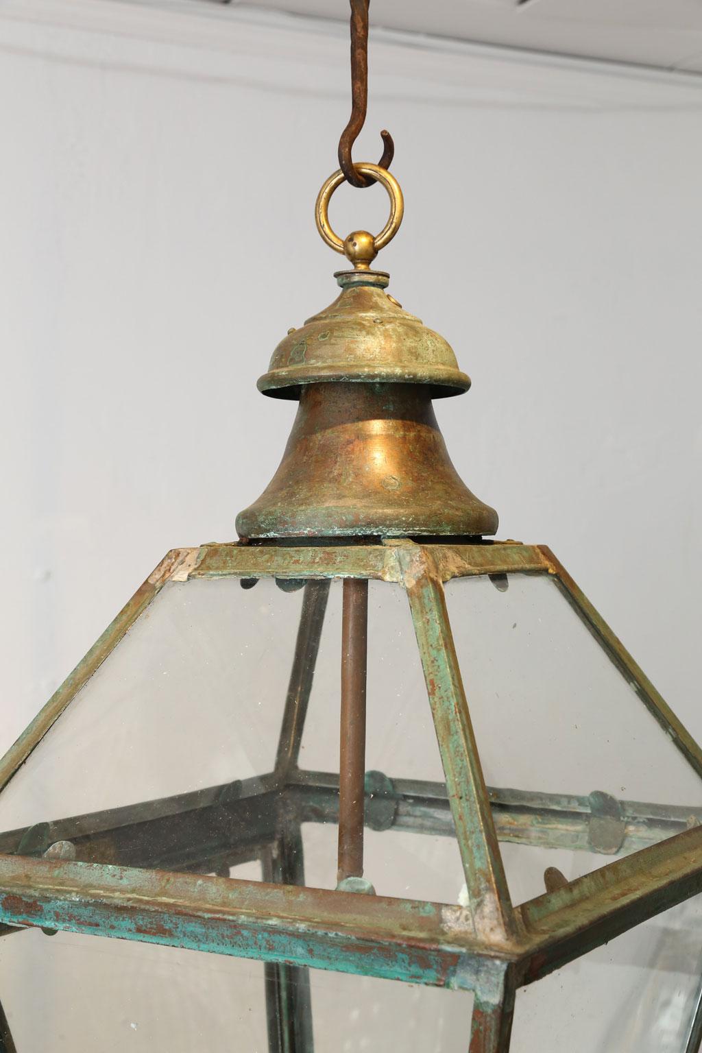 French Provincial Green-Verdigris Copper and Brass Lantern