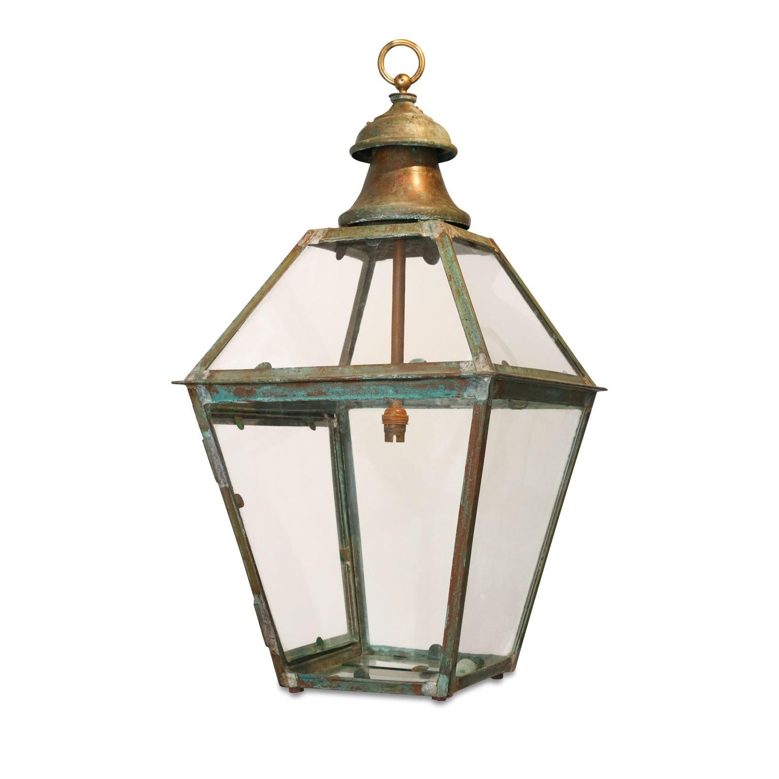 French Green-Verdigris Copper and Brass Lantern