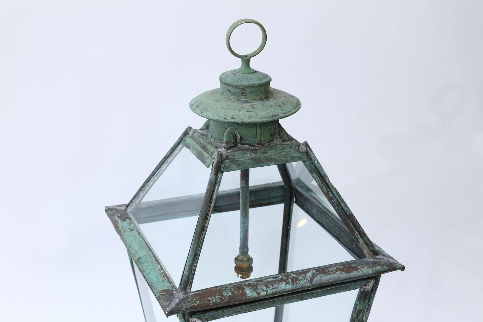 19th Century Green Verdigris Copper and Brass French Lantern