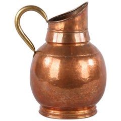 Antique French Copper and Brass Pitcher, Early 1900s
