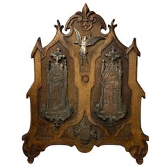 French Copper and Carved Wood Plaque of Joan of Arc