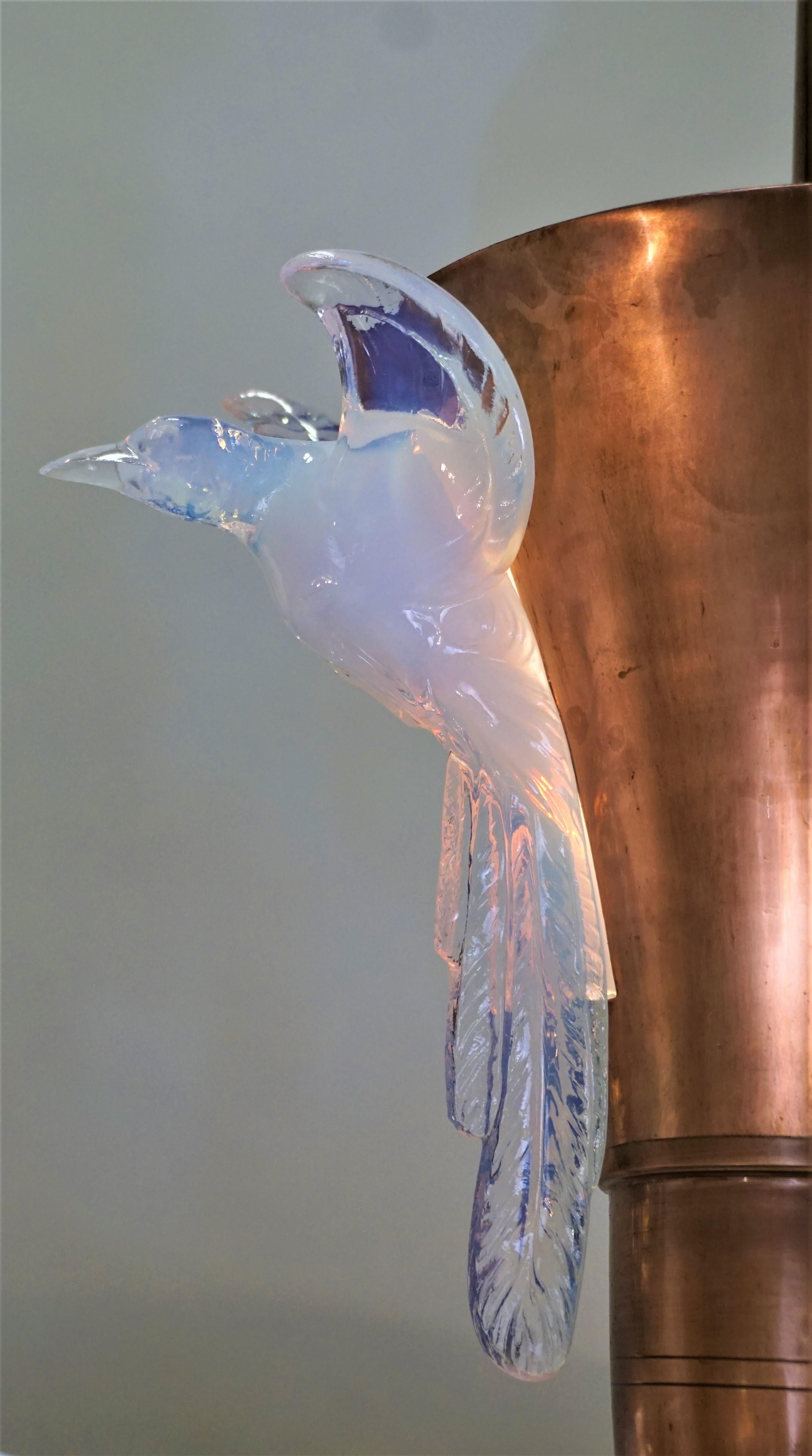 French Copper and Opalescent Glass Art Deco Chandelier by Ezan In Good Condition In Fairfax, VA