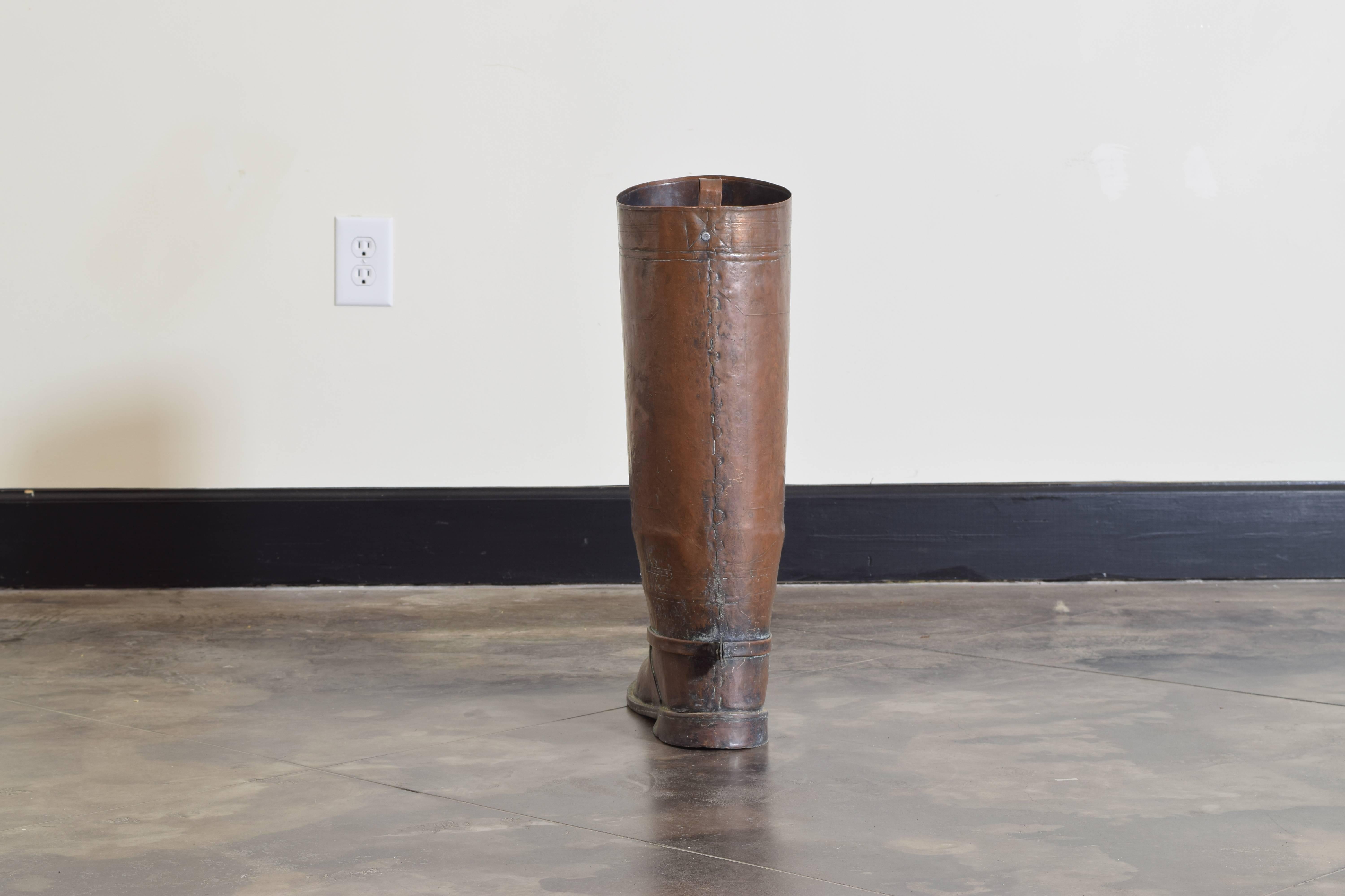 French Copper Boot Umbrella Stand, Early 20th Century In Excellent Condition In Atlanta, GA
