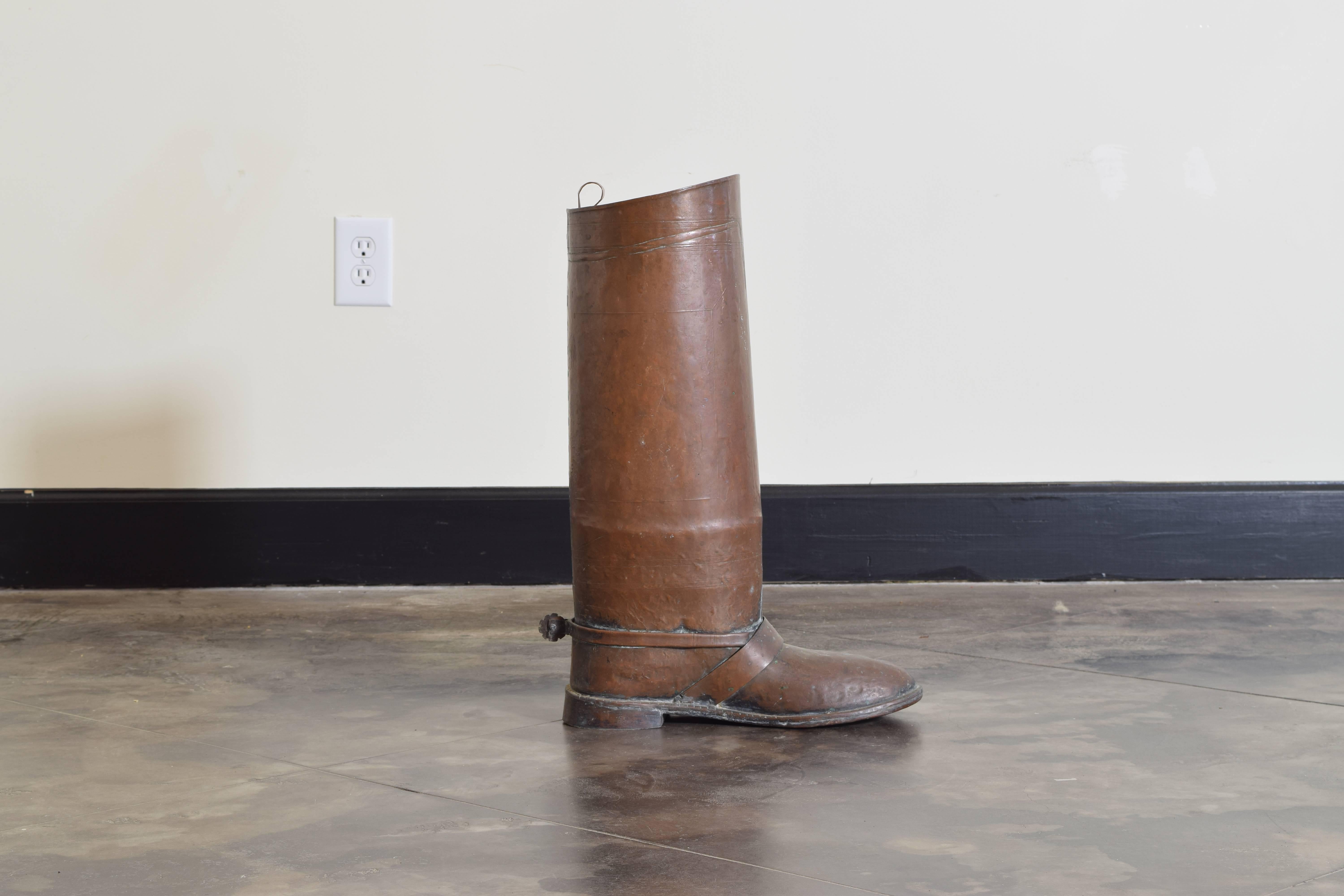 French Copper Boot Umbrella Stand, Early 20th Century 1