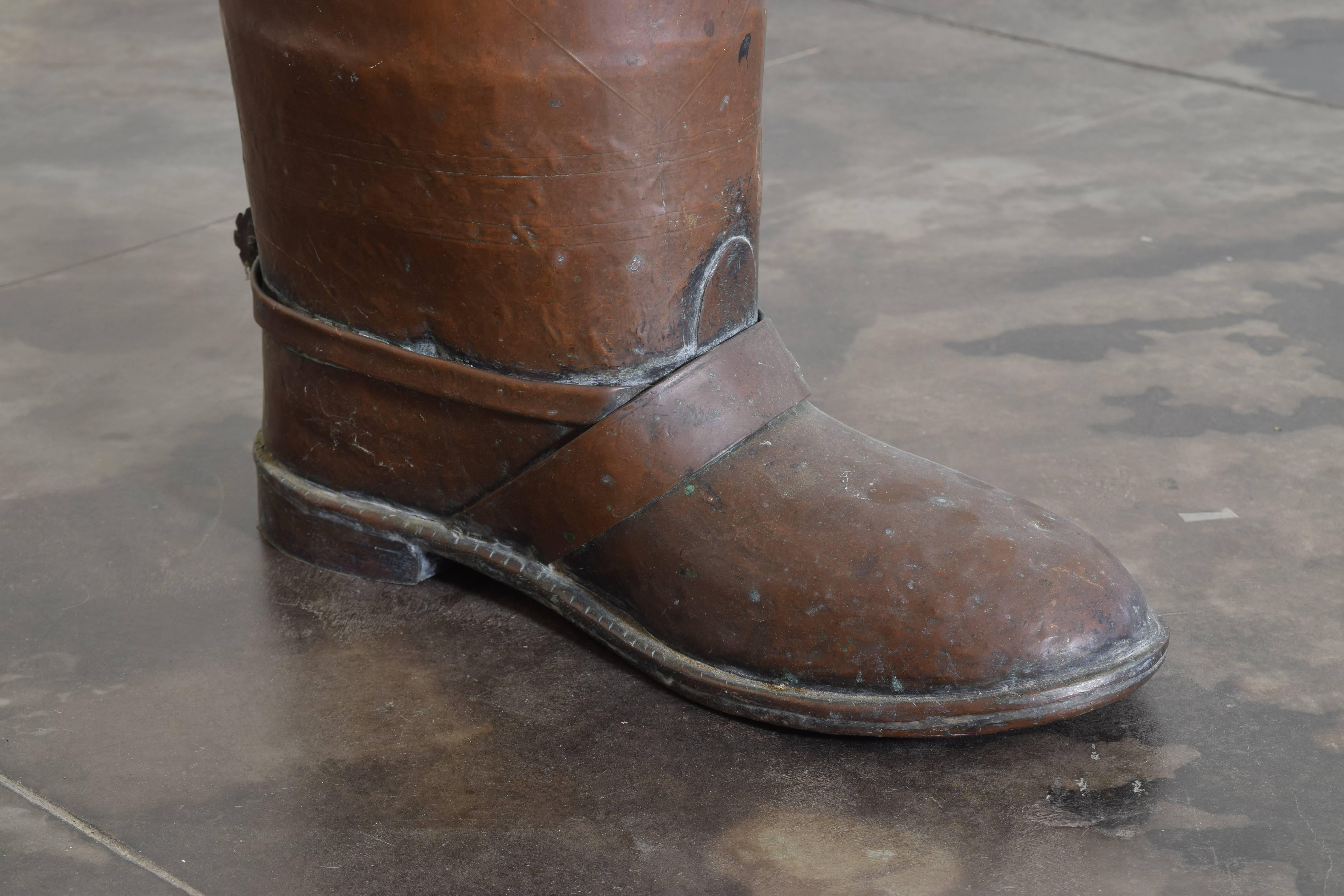 French Copper Boot Umbrella Stand, Early 20th Century 5